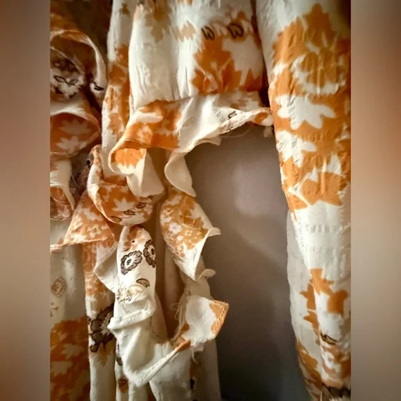 Anthropologie Bishop + Young Cream/Yellow/Gold Print Cut Out Sides Dress Sz. S - Picture 7 of 10